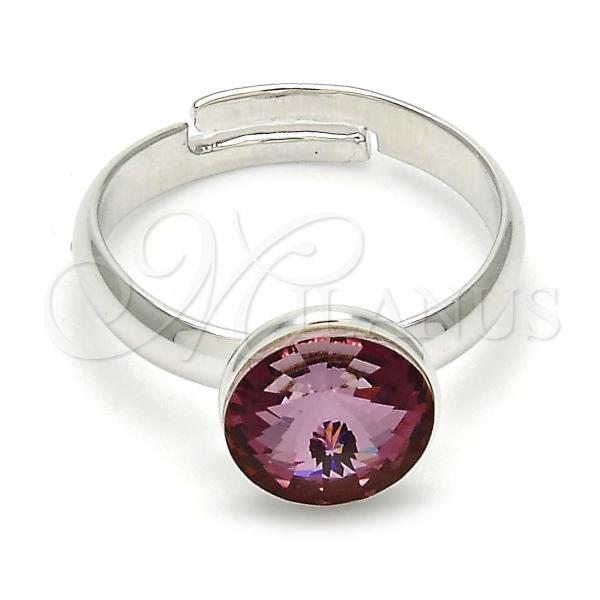 Rhodium Plated Multi Stone Ring, with Amethyst Swarovski Crystals, Polished, Rhodium Finish, 01.239.0009.1 (One size fits all)