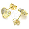 Oro Laminado Stud Earring, Gold Filled Style Heart Design, with White Micro Pave, Polished, Golden Finish, 02.342.0089