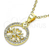 Oro Laminado Fancy Pendant, Gold Filled Style Mom and Heart Design, with White Micro Pave, Polished, Golden Finish, 05.102.0025