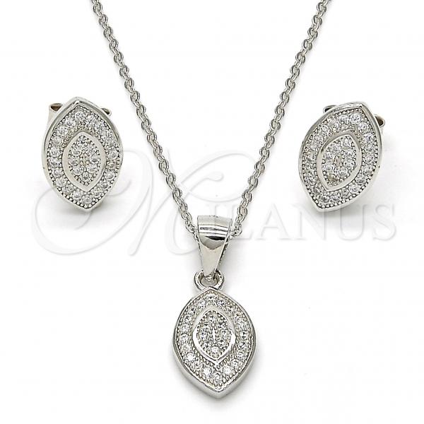 Sterling Silver Earring and Pendant Adult Set, with White Micro Pave, Polished, Rhodium Finish, 10.174.0230