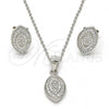 Sterling Silver Earring and Pendant Adult Set, with White Micro Pave, Polished, Rhodium Finish, 10.174.0230