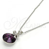 Rhodium Plated Pendant Necklace, Bow Design, with Amethyst Swarovski Crystals and White Micro Pave, Polished, Rhodium Finish, 04.239.0016.2.16