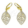 Oro Laminado Dangle Earring, Gold Filled Style Leaf Design, Diamond Cutting Finish, Golden Finish, 5.108.007