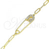 Oro Laminado Fancy Bracelet, Gold Filled Style Paperclip Design, with White Micro Pave, Polished, Golden Finish, 03.313.0035.07