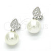 Sterling Silver Stud Earring, Teardrop Design, with Ivory Pearl and White Micro Pave, Polished, Rhodium Finish, 02.186.0072