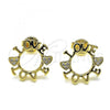 Oro Laminado Stud Earring, Gold Filled Style Love and Heart Design, with White Micro Pave, Polished, Golden Finish, 02.94.0087