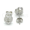 Sterling Silver Stud Earring, Lock and Heart Design, with White Cubic Zirconia, Polished, Rhodium Finish, 02.336.0035