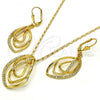 Oro Laminado Earring and Pendant Adult Set, Gold Filled Style with White Crystal, Polished, Golden Finish, 10.160.0146