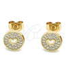 Oro Laminado Stud Earring, Gold Filled Style Heart Design, with White Micro Pave, Polished, Golden Finish, 02.344.0070