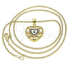 Oro Laminado Pendant Necklace, Gold Filled Style Heart Design, with White Cubic Zirconia, Blue Enamel Finish, Golden Finish, 04.313.0040.20