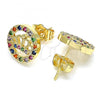 Oro Laminado Stud Earring, Gold Filled Style Crown Design, with Multicolor Micro Pave, Polished, Golden Finish, 02.210.0419.1