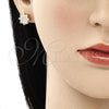 Oro Laminado Earring and Pendant Adult Set, Gold Filled Style with White Micro Pave, Polished, Golden Finish, 10.344.0012