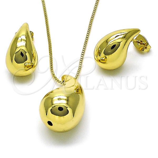 Oro Laminado Earring and Pendant Adult Set, Gold Filled Style Chunky and Hollow Design, Polished, Golden Finish, 10.341.0007