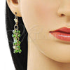 Oro Laminado Long Earring, Gold Filled Style with Green Crystal, Polished, Golden Finish, 02.414.0007.5