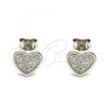 Sterling Silver Stud Earring, Heart Design, with White Cubic Zirconia, Polished, Rhodium Finish, 02.369.0014