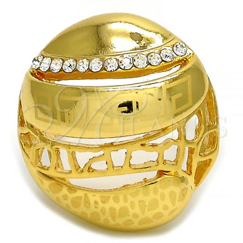 Oro Laminado Multi Stone Ring, Gold Filled Style Greek Key Design, with White Crystal, Polished, Golden Finish, 01.241.0013.09 (Size 9)