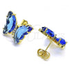 Oro Laminado Stud Earring, Gold Filled Style Butterfly Design, with Sapphire Blue Crystal and White Micro Pave, Polished, Golden Finish, 02.341.0055.6
