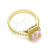 Oro Laminado Multi Stone Ring, Gold Filled Style Herringbone Design, with Pink Cubic Zirconia, Polished, Golden Finish, 01.284.0044.08