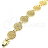 Oro Laminado Fancy Bracelet, Gold Filled Style Flower Design, Diamond Cutting Finish, Golden Finish, 03.100.0061.07