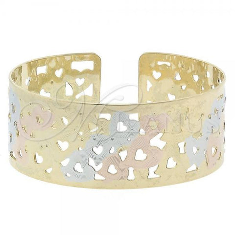 Oro Laminado Individual Bangle, Gold Filled Style Heart Design, Diamond Cutting Finish, Tricolor, 5.232.007 (25 MM Thickness, One size fits all)