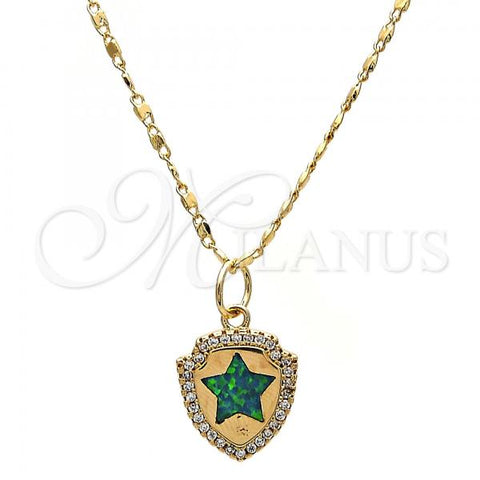Oro Laminado Pendant Necklace, Gold Filled Style Star Design, with Green Opal and White Micro Pave, Polished, Golden Finish, 04.63.1325.3.18