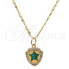 Oro Laminado Pendant Necklace, Gold Filled Style Star Design, with Green Opal and White Micro Pave, Polished, Golden Finish, 04.63.1325.3.18