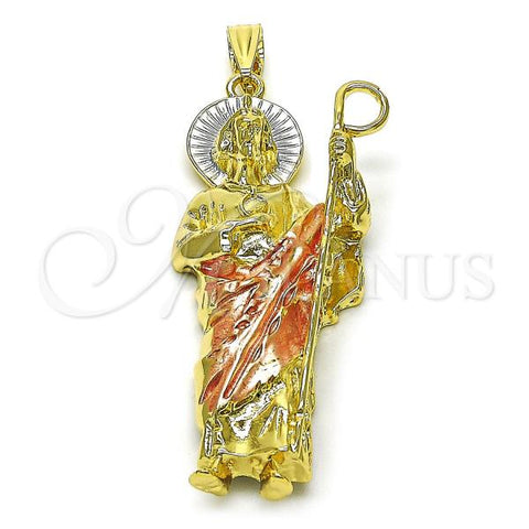 Oro Laminado Religious Pendant, Gold Filled Style San Judas Design, Polished, Tricolor, 05.411.0066