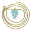 Oro Laminado Pendant Necklace, Gold Filled Style Evil Eye and Heart Design, Blue Enamel Finish, Golden Finish, 04.374.0004.1.20
