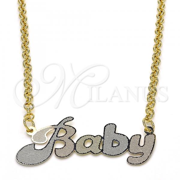 Oro Laminado Pendant Necklace, Gold Filled Style Nameplate Design, Polished, Tricolor, 04.63.1384.1.18