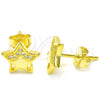 Sterling Silver Stud Earring, Star Design, with White Micro Pave, Polished, Golden Finish, 02.336.0042.2