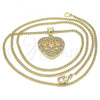 Oro Laminado Pendant Necklace, Gold Filled Style Heart Design, with White Micro Pave, Polished, Golden Finish, 04.156.0362.20