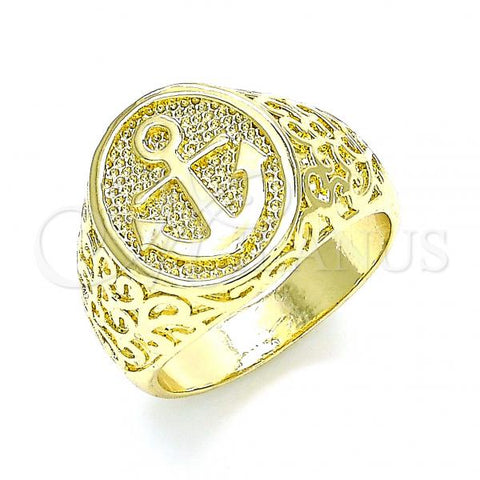 Oro Laminado Mens Ring, Gold Filled Style Anchor Design, Polished, Golden Finish, 01.283.0023.10 (Size 10)
