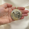 Oro Laminado Religious Pendant, Gold Filled Style Centenario Coin and Angel Design, with White Cubic Zirconia, Polished, Golden Finish, 05.253.0074