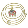 Oro Laminado Pendant Necklace, Gold Filled Style Elephant Design, with Multicolor Micro Pave, Red Enamel Finish, Golden Finish, 04.210.0054.1.20