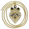 Oro Laminado Pendant Necklace, Gold Filled Style Heart and Teardrop Design, with Black and White Cubic Zirconia, Polished, Golden Finish, 04.283.0026.1.20