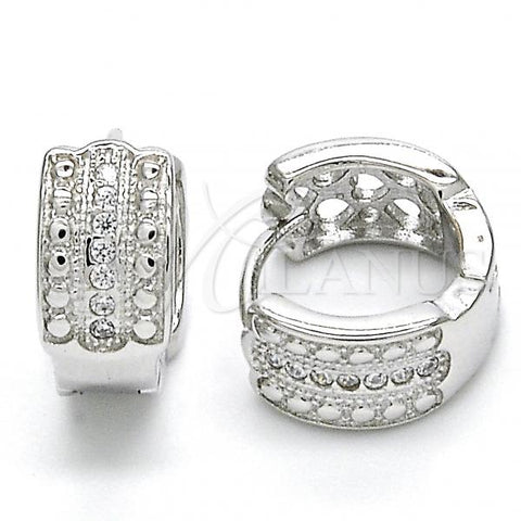 Sterling Silver Huggie Hoop, with White Micro Pave, Polished, Rhodium Finish, 02.186.0120.1.15