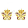 Oro Laminado Stud Earring, Gold Filled Style Butterfly Design, with Ruby Micro Pave, Polished, Golden Finish, 02.156.0455.1