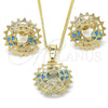 Oro Laminado Earring and Pendant Adult Set, Gold Filled Style with Turquoise and White Cubic Zirconia, Polished, Golden Finish, 10.106.0016.2