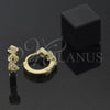 Oro Laminado Huggie Hoop, Gold Filled Style Flower Design, with White Cubic Zirconia, Polished, Golden Finish, 02.165.0015
