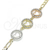 Oro Laminado Fancy Bracelet, Gold Filled Style Heart Design, with White Crystal, Polished, Tricolor, 03.380.0126.08