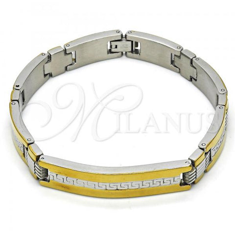 Stainless Steel Solid Bracelet, Greek Key Design, Polished, Two Tone, 03.114.0308.09