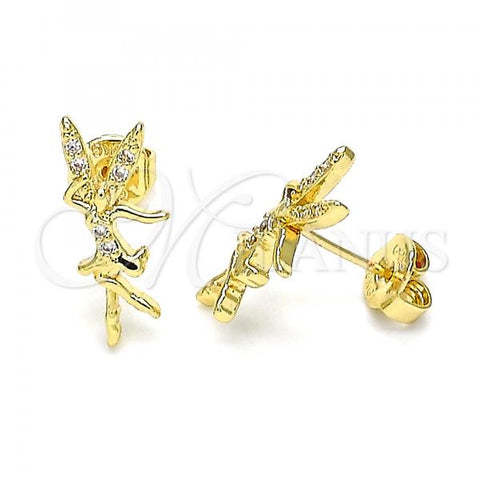 Oro Laminado Stud Earring, Gold Filled Style Angel Design, with White Micro Pave, Polished, Golden Finish, 02.156.0620