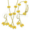 Oro Laminado Earring and Pendant Children Set, Gold Filled Style Butterfly Design, with White Crystal, Yellow Enamel Finish, Golden Finish, 06.60.0004.2
