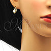 Oro Laminado Leverback Earring, Gold Filled Style with White Cubic Zirconia and White Micro Pave, Polished, Golden Finish, 02.195.0065