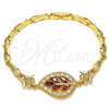 Oro Laminado Fancy Bracelet, Gold Filled Style Leaf and Fish Design, with Garnet and White Cubic Zirconia, Polished, Golden Finish, 03.210.0095.1.08