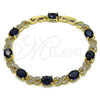 Oro Laminado Tennis Bracelet, Gold Filled Style Hugs and Kisses Design, with Sapphire Blue and White Cubic Zirconia, Polished, Golden Finish, 03.206.0001.1.07