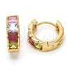 Oro Laminado Huggie Hoop, Gold Filled Style with Multicolor Cubic Zirconia, Polished, Golden Finish, 02.237.0016.1.15