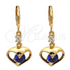 Oro Laminado Long Earring, Gold Filled Style Heart Design, with Amethyst and White Cubic Zirconia, Polished, Golden Finish, 02.217.0063.3