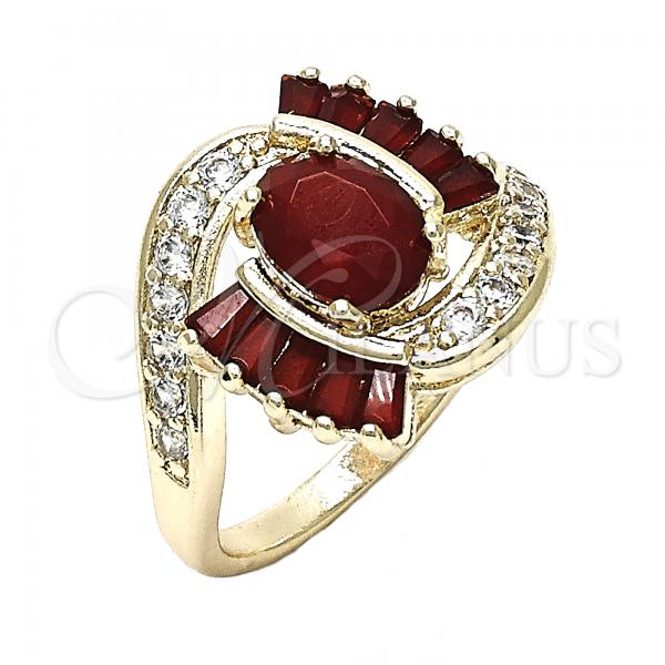 Oro Laminado Multi Stone Ring, Gold Filled Style with Ruby Crystal and White Cubic Zirconia, Polished, Golden Finish, 01.210.0101.1.06 (Size 6)