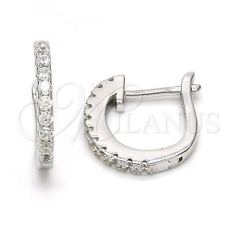 Sterling Silver Huggie Hoop, with White Cubic Zirconia, Polished, Rhodium Finish, 02.291.0007.15